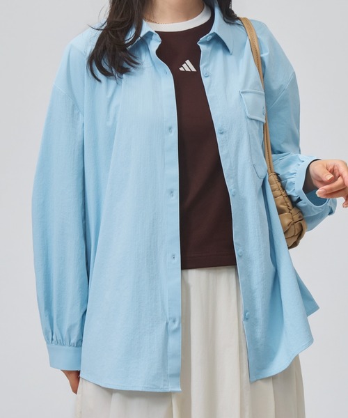 adidas(アディダス)の「アディダス adidas クールフィーリング UVカット 襟付き 長袖シャツ(シャツ/ブラウス・レディース・サックスブルー・XL)」の2枚目の写真