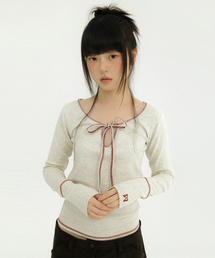 MIRECO（ミレコ）の「STITCH RIBBON T OATMEAL（Tシャツ/カットソー）」