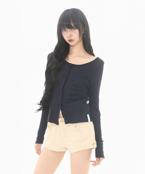Soft Wool Scoop Neck Cardigan — тёплый кашемировый кардиган, тёмно‑синий