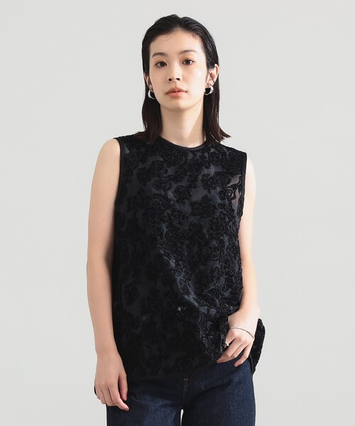 Demi-Luxe BEAMS(デミルクス ビームス)の「モールヤーン エンブロ ノースリーブ ブラウス(シャツ/ブラウス・レディース・ブラック/ベージュ・ONE SIZE)」の1枚目の写真