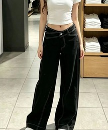 配色ステッチローライズワイドパンツ