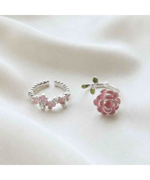 tone（トーン）の「【88eighty-eight】ふんわりピンクCUTEフラワーリング2点セット【import】(MA)（リング・レディース・ピンク・FREE）」の2枚目の写真