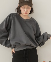 Vネックスウェットトップス/スウェット スウェットトップス Vネックスウェット Vネック 長袖トップス トレーナー プルオーバー オーバーサイズ ワンポイント バックデザイン 韓国ファッション カジュアル ストリート ノームコア レイヤード デイリー 秋服 冬服 ライトイエロー グレー チャコールグレー