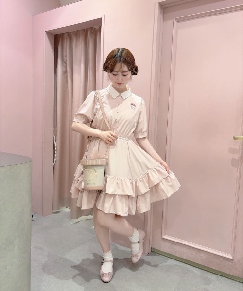 F i.n.t(フィント)の「ボリュームフリルヘムクレリックワンピース/マイスウィートピアノ/fint フィント(ワンピース・レディース・ライトピンク・FREE)」の7枚目の写真