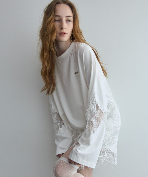 JOSE MOON(ジョゼムーン)の「LACE DOCKING LONG TEE/レースドッキングロングT(Tシャツ/カットソー・レディース・ライトピンク/ブラック/ホワイト/グレー・FREE)」の19枚目の写真