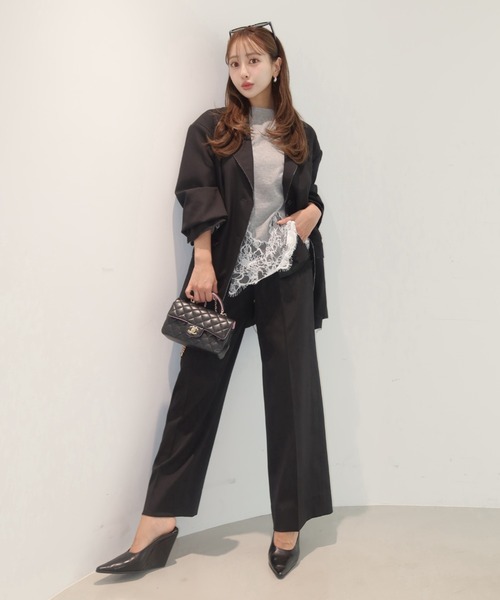 JOSE MOON(ジョゼムーン)の「LACE DOCKING LONG TEE/レースドッキングロングT(Tシャツ/カットソー・レディース・ライトピンク/ブラック/ホワイト/グレー・FREE)」の5枚目の写真