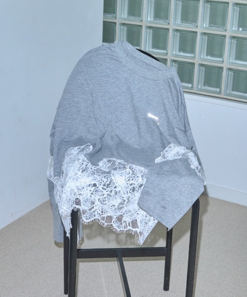 JOSE MOON(ジョゼムーン)の「LACE DOCKING LONG TEE/レースドッキングロングT(Tシャツ/カットソー・レディース・ライトピンク/ブラック/ホワイト/グレー・FREE)」の13枚目の写真