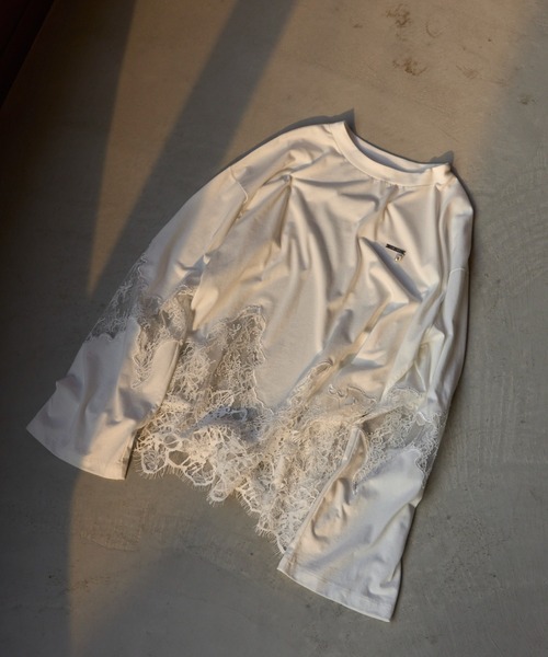JOSE MOON(ジョゼムーン)の「LACE DOCKING LONG TEE/レースドッキングロングT(Tシャツ/カットソー・レディース・ライトピンク/ブラック/ホワイト/グレー・FREE)」の14枚目の写真