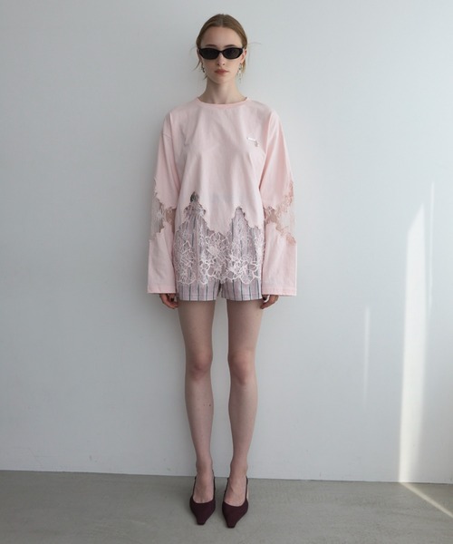 JOSE MOON(ジョゼムーン)の「LACE DOCKING LONG TEE/レースドッキングロングT(Tシャツ/カットソー・レディース・ライトピンク/ブラック/ホワイト/グレー・FREE)」の21枚目の写真