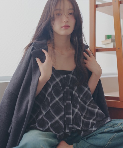KOBE LETTUCE(コウベレタス)の「チェック柄シアービスチェ(キャミソール・レディース・ブラウン/ブラック・M)」の4枚目の写真