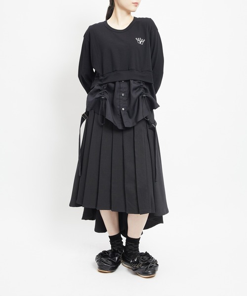 gomme(ゴム)の「ドロストシャツドッキングT(Tシャツ/カットソー・レディース・ブラック/トップグレー・MEDIUM)」の7枚目の写真