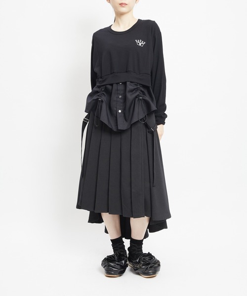 gomme(ゴム)の「ドロストシャツドッキングT(Tシャツ/カットソー・レディース・ブラック/トップグレー・MEDIUM)」の8枚目の写真