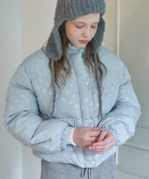 Birthday room(バースデイルーム)の「ドット中綿ジャケット/Jacket with a bold dot pattern(ダウンジャケット/コート・レディース・ライトブルー/ホワイト/ブラック・FREE)」の1枚目の写真