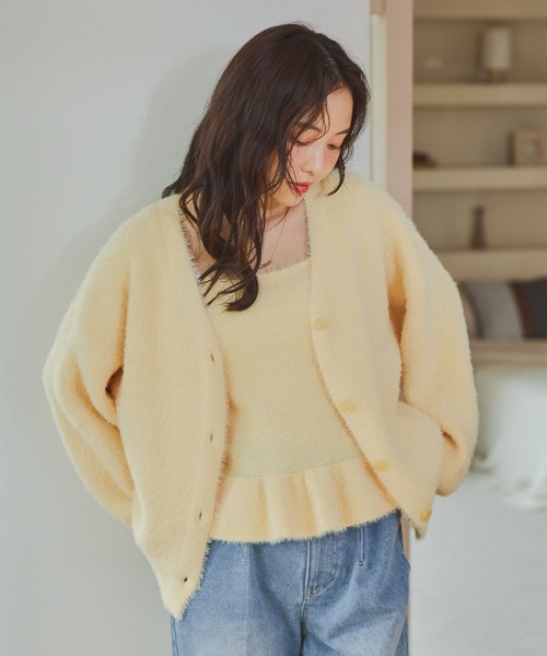 mysty woman(ミスティウーマン)の「シャギーアンサンブルニット 1087977(カーディガン/ボレロ・レディース・ブラウン/イエロー/ブラック/オフホワイト・FREE)」の14枚目の写真
