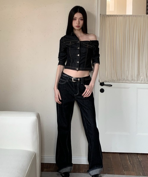 FAVORITO(ファヴォリート)の「デニムオフショルダートップスパンツセットアップ(セットアップ・レディース・ブラック・S/M/L/XL)」の13枚目の写真