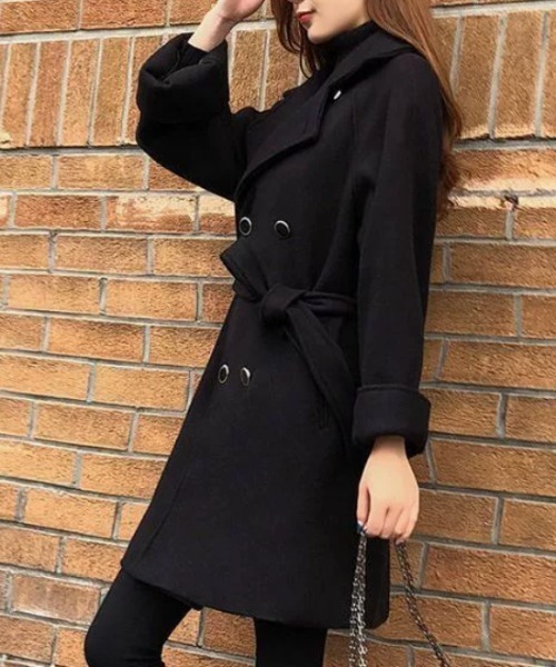 LUCPY(ラクピー)の「ダブルブレストウエストベルトミドルコート(その他アウター・レディース・ブラック・X-LARGE/LARGE/MEDIUM/SMALL)」の3枚目の写真