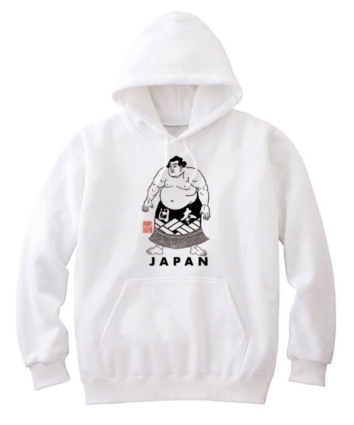 NIPOP（ニポップ）の「NIPOP（ニポップ） プルパーカー スウェット 裏毛 力士 相撲 和 イラスト プリント インバウンド お土産 トップス レディース ユニセックス（パーカー・レディース・ブラック/ホワイト/ヘザーグレー・S/XS）」の2枚目の写真