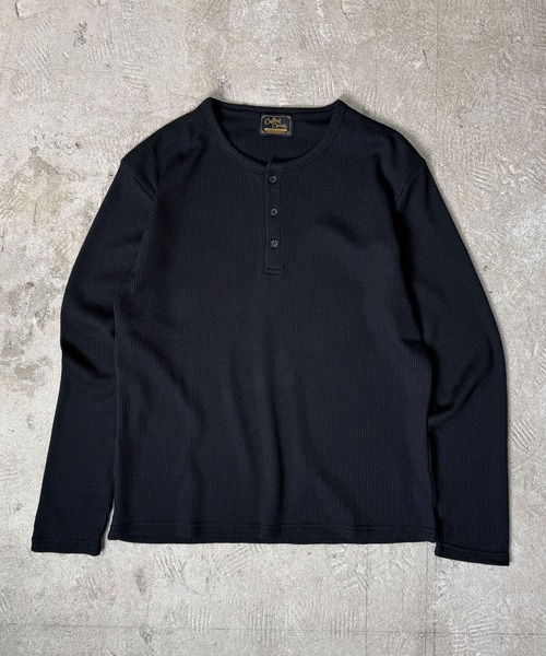 Coffee & Cigarettes(コーヒーアンドシガレッツ)の「9A1 【STANDARD FIT】Waffle Henley Long Sleeve T-Shirt(Tシャツ/カットソー・メンズ・ブラック/ホワイト/ヘザーグレー・M/L/XL)」の2枚目の写真