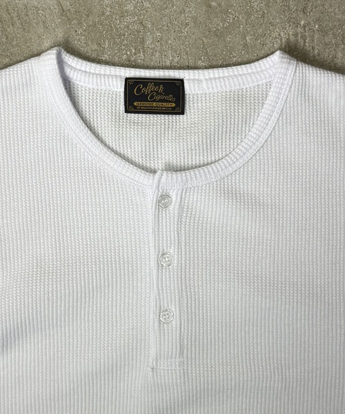 Coffee & Cigarettes(コーヒーアンドシガレッツ)の「9A1 【STANDARD FIT】Waffle Henley Long Sleeve T-Shirt(Tシャツ/カットソー・メンズ・ブラック/ホワイト/ヘザーグレー・M/L/XL)」の8枚目の写真