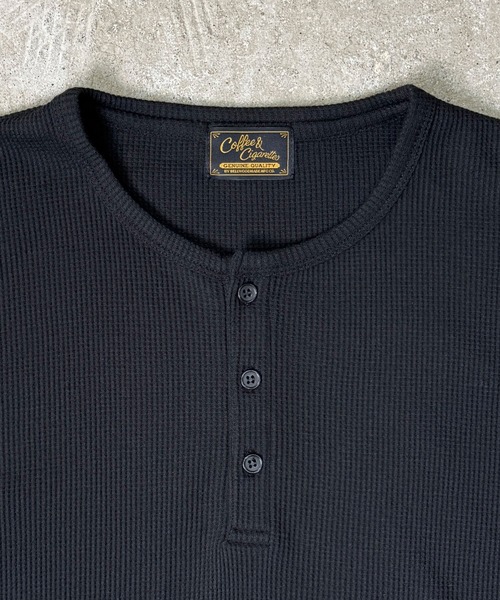 Coffee & Cigarettes(コーヒーアンドシガレッツ)の「9A1 【STANDARD FIT】Waffle Henley Long Sleeve T-Shirt(Tシャツ/カットソー・メンズ・ブラック/ホワイト/ヘザーグレー・M/L/XL)」の10枚目の写真