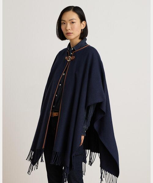 LAUREN RALPH LAUREN（ローレン ラルフ ローレン）の「バックルトリム ヘリンボーン ルアナ（ポンチョ・レディース・ネイビー系1・ONE）」の5枚目の写真