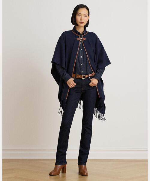 LAUREN RALPH LAUREN（ローレン ラルフ ローレン）の「バックルトリム ヘリンボーン ルアナ（ポンチョ・レディース・ネイビー系1・ONE）」の2枚目の写真