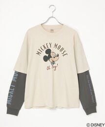Disney ディズニー ミッキーマウスデザイン 袖レイヤードロンT