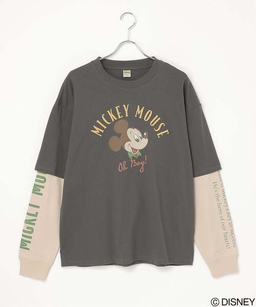 VENCEEXCHANGE（ヴァンスエクスチェンジ）の「Disney ディズニー ミッキーマウスデザイン 袖レイヤードロンＴ（Tシャツ/カットソー・メンズ・アイボリー/ダークグレー/ブラック/オフホワイト・M/L）」の6枚目の写真