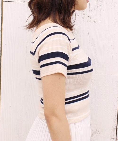 Chico（チコ）の「レース・ボーダー半袖プルオーバー（Tシャツ/カットソー・レディース・アイボリー/ホワイト系その他/ピンク系その他・FREE）」の4枚目の写真