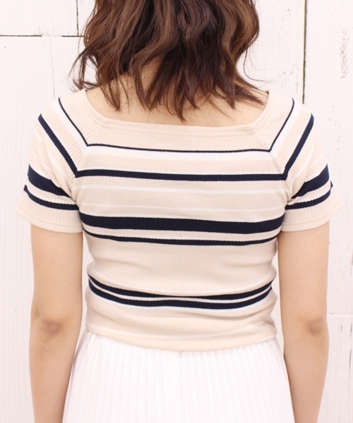 Chico（チコ）の「レース・ボーダー半袖プルオーバー（Tシャツ/カットソー・レディース・アイボリー/ホワイト系その他/ピンク系その他・FREE）」の5枚目の写真