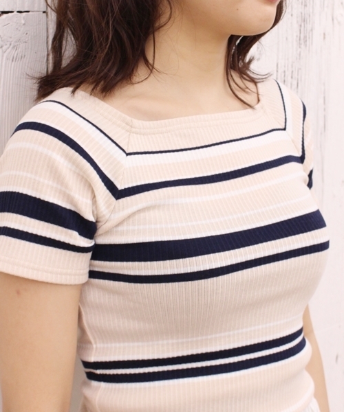 Chico（チコ）の「レース・ボーダー半袖プルオーバー（Tシャツ/カットソー・レディース・アイボリー/ホワイト系その他/ピンク系その他・FREE）」の6枚目の写真