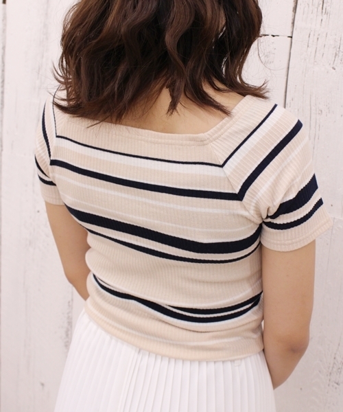 Chico（チコ）の「レース・ボーダー半袖プルオーバー（Tシャツ/カットソー・レディース・アイボリー/ホワイト系その他/ピンク系その他・FREE）」の7枚目の写真