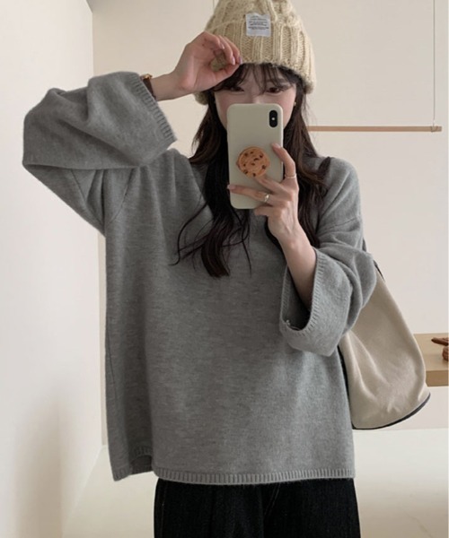 kirakiraShop(キラキラショップ)の「オーバーサイズ クルーネック ニット トップス(ニット/セーター・レディース・モカ/杢グレー/クリーム/ブラック・FREE)」の3枚目の写真