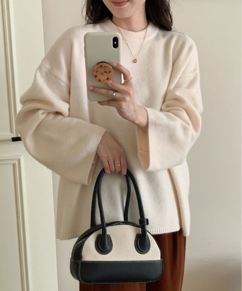 kirakiraShop(キラキラショップ)の「オーバーサイズ クルーネック ニット トップス(ニット/セーター・レディース・モカ/杢グレー/クリーム/ブラック・FREE)」の1枚目の写真
