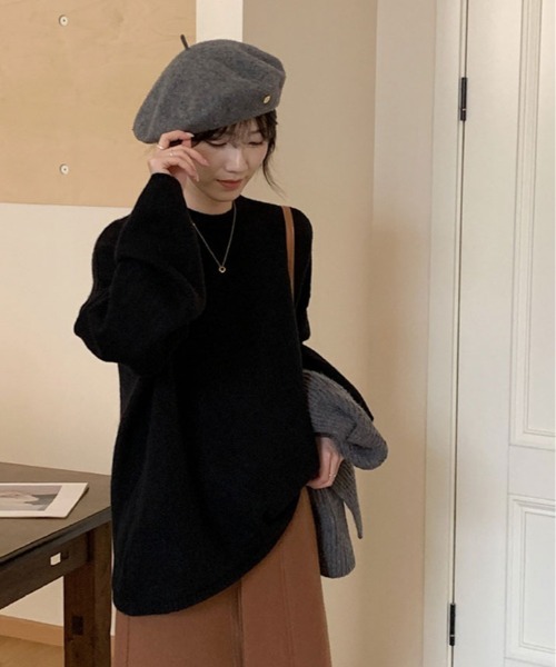 kirakiraShop(キラキラショップ)の「オーバーサイズ クルーネック ニット トップス(ニット/セーター・レディース・モカ/杢グレー/クリーム/ブラック・FREE)」の6枚目の写真