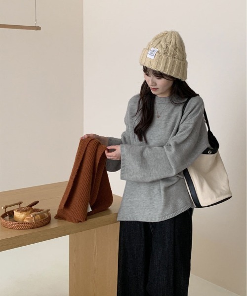 kirakiraShop(キラキラショップ)の「オーバーサイズ クルーネック ニット トップス(ニット/セーター・レディース・モカ/杢グレー/クリーム/ブラック・FREE)」の7枚目の写真