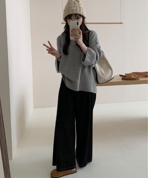 kirakiraShop(キラキラショップ)の「オーバーサイズ クルーネック ニット トップス(ニット/セーター・レディース・モカ/杢グレー/クリーム/ブラック・FREE)」の8枚目の写真