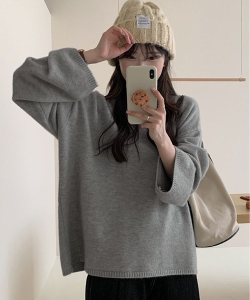 kirakiraShop(キラキラショップ)の「オーバーサイズ クルーネック ニット トップス(ニット/セーター・レディース・モカ/杢グレー/クリーム/ブラック・FREE)」の10枚目の写真