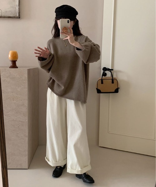 kirakiraShop(キラキラショップ)の「オーバーサイズ クルーネック ニット トップス(ニット/セーター・レディース・モカ/杢グレー/クリーム/ブラック・FREE)」の12枚目の写真