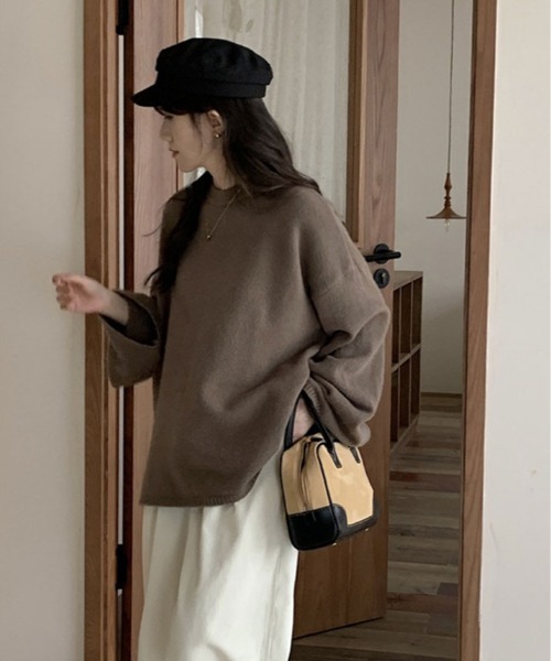 kirakiraShop(キラキラショップ)の「オーバーサイズ クルーネック ニット トップス(ニット/セーター・レディース・モカ/杢グレー/クリーム/ブラック・FREE)」の13枚目の写真