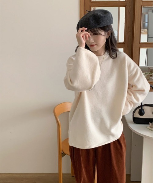 kirakiraShop(キラキラショップ)の「オーバーサイズ クルーネック ニット トップス(ニット/セーター・レディース・モカ/杢グレー/クリーム/ブラック・FREE)」の14枚目の写真