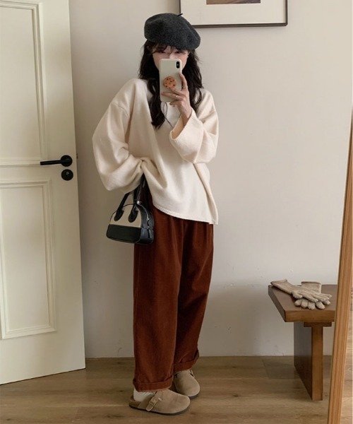 kirakiraShop(キラキラショップ)の「オーバーサイズ クルーネック ニット トップス(ニット/セーター・レディース・モカ/杢グレー/クリーム/ブラック・FREE)」の15枚目の写真