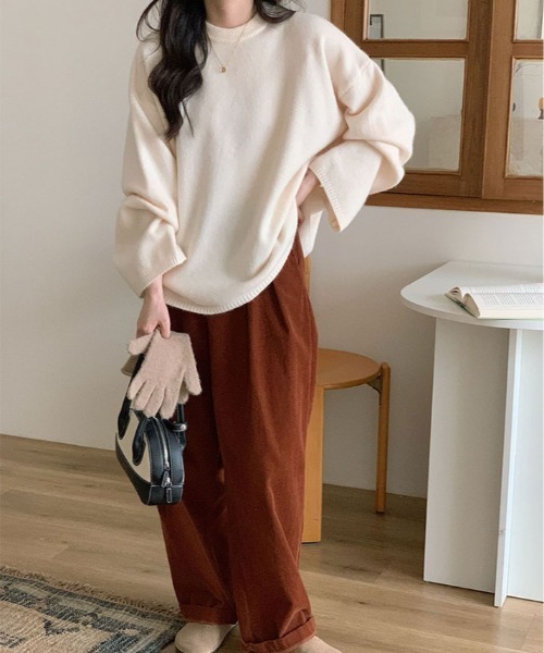 kirakiraShop(キラキラショップ)の「オーバーサイズ クルーネック ニット トップス(ニット/セーター・レディース・モカ/杢グレー/クリーム/ブラック・FREE)」の16枚目の写真