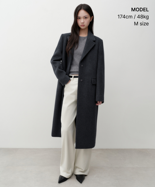 MUSINSA STANDARD WOMAN(ムシンサスタンダードウーマン)の「レディースカシミアブレンドチェスターロングコート【チャコルグレー】(チェスターコート・レディース・その他・LARGE/MEDIUM/X-SMALL/SMALL)」の2枚目の写真