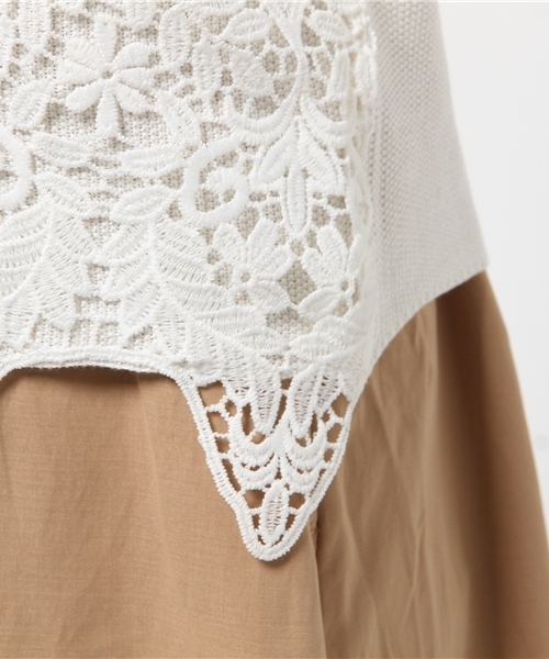 REAL CUBE(リアルキューブ)の「REAL CUBE ワイドレース鹿の子ニット(ニット/セーター・レディース・グレー/キナリ/ネイビー・38)」の9枚目の写真