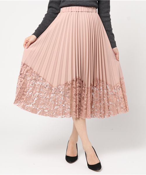 Cheek（チーク）の「レースヘムプリーツスカート（スカート・レディース・ホワイト/ピンク/ブラック・MEDIUM）」の3枚目の写真