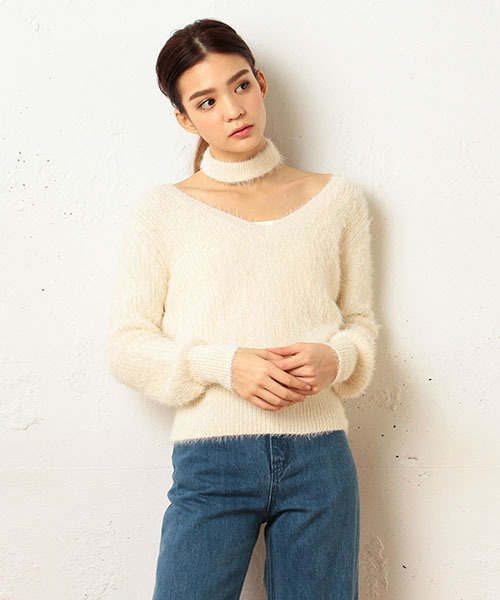 Royal Party ロイヤルパーティー の チョーカー付きシャギーニットトップス ニット セーター Wear