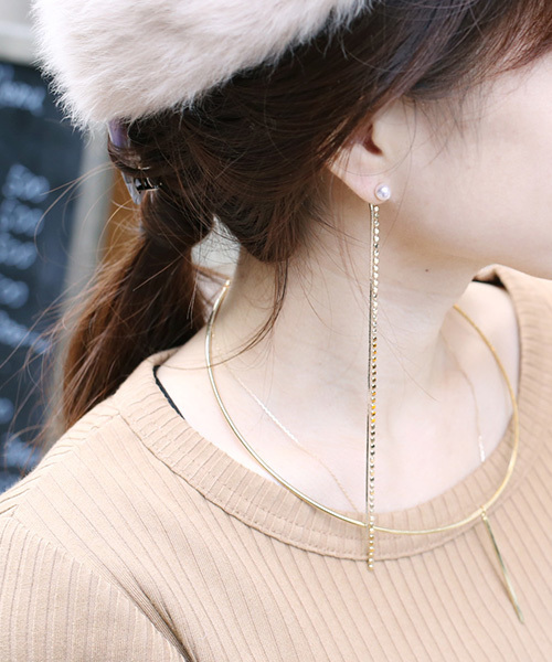 Ane Mone アネモネ の パールとロングチェーンのバックキャッチピアス A ピアス 両耳用 Wear