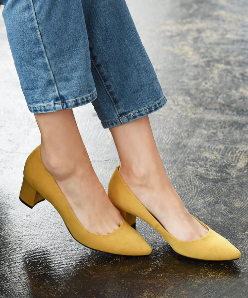 Luz Llena（ラズレナ）の「[made in JAPAN]ポインテッドチャンキ ヒールパンプス（パンプス・レディース・ピンク/ブルー/ブラック/グレイッシュベージュ/マスタード/レッド・22.5cm/24.0cm/23.5cm/24.5cm/23.0cm）」の5枚目の写真