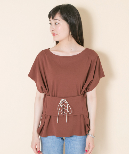 URBAN RESEARCH（アーバンリサーチ）の「2WAYレースアップTOPS（Tシャツ/カットソー・レディース・ブラウン/グリーン/ブラック・FREE）」の14枚目の写真